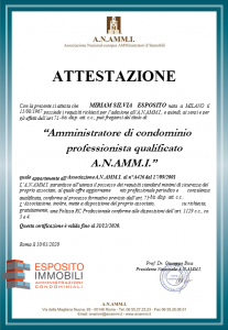 Attestato Ragionier Miriam Silvia Esposito Amministratore Condominiale Professionista Qualificato